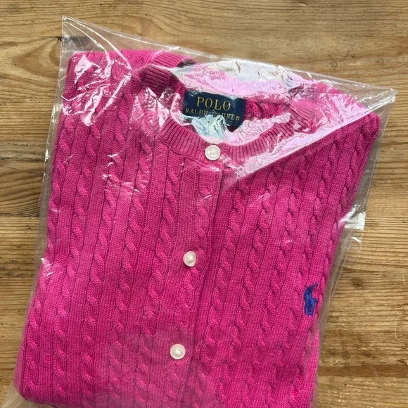 Polo by Ralph Lauren Girl’s Mini Cable Knit Cotton Cardigan - College Pink XL - Picture 6 of 7